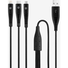 Delixa By Trio Şarj Kablosu Usb-A - Usb-C/lightning/micro USB 150CM-SIYAH
