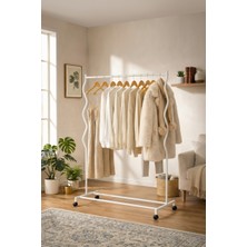 Arvion Home  Modern Beyaz Lüks Desenli Metal Tekerlekli Konfeksiyon Askılığı ve Dayanıklı Taşınabilir Raflı Stand