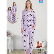 Angel Valeska Desenli Düğmeli Uzun Kollu Anne Kız Süet Pijama Takımı