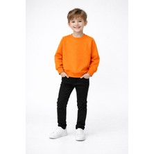 Bebolly Unisex Basic Mevsimlik Çocuk Okul Sweatshirt %100 Pamuk 1-8 Yaş Turuncu