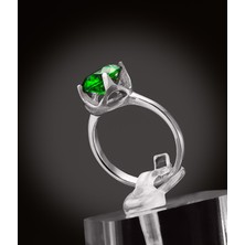 Yıldırım Yeşil Doğal Taşlı 925 Ayar Gümüş Tektaş Yüzük – Zarif ve Modern Tasarım