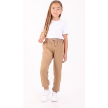 Rekor Moda Kız Çocuk Eşofman Altı Okul ve Günlük Rahat Cepli Basic Jogger 2 Iplik Mevsimlik 5-12 Yaş Bej