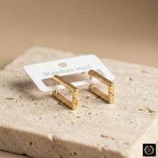 Stainless Steel 316L Çelik Gold Renk Dikdörtgen Küpe