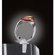 Yıldırım Bal Rengi Akik Taşlı 925 Ayar Gümüş Erkek Yüzük – Klasik ve Güçlü Tasarım