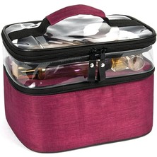 Hepta Collection Seyahat Tipi Kozmetik Makyaj Çantası Su Geçirmez Büyük Boy Bölmeli Makyaj Seti (Bordo)