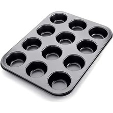 Hepta Collection Suwors 12 Gözlü Metal Muffin Kalıbı – Yapışmaz Kaplama, Fırın Uyumlu, Dayanıklı Siyah Muffin ve Cupc