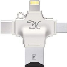Hepta Collection Wayona 4'ü 1 Arada Otg Kart Okuyucu Dört Bağlantı Noktası: Lightning + Tip C + Micro USB + USB Kart