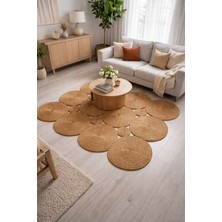 Efuliz Home Jüt-Hasır El Örgüsü Bambu(Hardal) Renk Halı-Kilim, Paspas,maise-Dikdörtgen , Kare Model Kilim