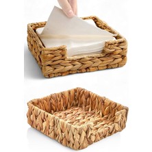Hepta Collection El Yapımı Örme Doğal Su Sümbülü Hasır Peçetelik (19 * 19 * 7cm) - Yemek Masası Üstü Kağıt Peçetelik