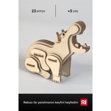 Reboo Ahşap Hipopotam 3D Puzzle Boyama Seti – 23 Parça, 6’lı Boya ve Fırça Dahil Eğitici Aktivite Oyuncağı