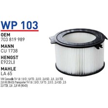 Wunder Filter Vw Carevelle T4, Transporter T4 Uyumlu Polen Filtresi Wp 103
