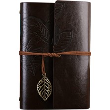 Hepta Collection Senon Yaprak Baskılı Deri Kapaklı Günlük Not Defteri Özel Tasarım Hediyelik Siyah