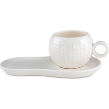 Hepta Collection Jumbo Golfline Beyaz Fincan Beyaz Tabak Tekli Fincan Takımı