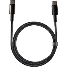 Delixa Tungsten Gold Hızlı Şarj Kablosu Type-C To Type-C 100W, 1m, Siyah