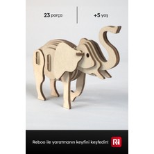 Reboo Ahşap Fil 3D Puzzle Boyama Seti – 23 Parça, 6’lı Boya ve Fırça Dahil Eğitici Aktivite Oyuncağı