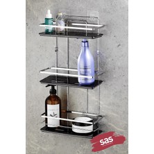 Hepta Collection Sas Haus Yapışkanlı Ömür Boyu Paslanmaz Ayarlanabilir Raf Banyo Düzenleyici Şampuanlık Krom Siyah Lş