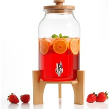 Hepta Collection Premium Serisi Bambu Ayaklı Cam 4 Litre Kapasiteli Su ve Şerbet Sebili