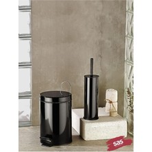 Hepta Collection Pedallı Çöp Kovası Tuvalet Wc Fırçası Banyo Çöp Kovası 2'li Banyo Seti Siyah 5 Litre