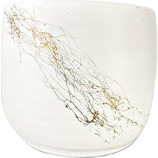 Delixa Bitkitasarımı Bitki Tasarımı Ev Dekorasyon Aksesuar Beyaz Üzeri Gold Mermer Efektli Toprak Saksı Sak