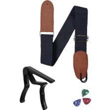 Delixa HG21C Siyah Renk Gitar Omuz Askısı Metal Siyah Capo Pena Paketi