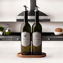 Delixa Aee® Ahşap Stantlı 2'li 750 ml Zeytinyağı Sıvıyağ Şişesi Yağdanlık Yağlık