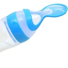 Delixa Bebek Kaşıklı Mama Biberonu, Sıkmalı Kaşık Biberon Yeni Doğan Ek Gıda Kaşık Biberon Bpa'sız (Mavi)