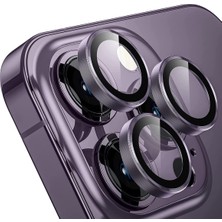 Delixa , iPhone 14 Pro / 14 Pro Max, 9h Safir Cam Kamera Metal Lens Koruyucu, Bllk, Koyu Mor