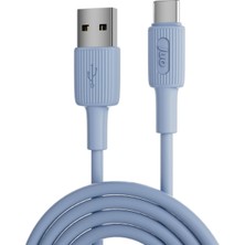 Delixa 66W Usb-A To USB Type-C Silikon Hızlı Şarj ve Data Kablosu Mavi 1 Metre
