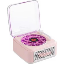 Epilons Nostalji Mini Plak Görünümlü Radyolu Bluetooth Hoparlör 3D Ses Dalgası Müzik Plak Pembe