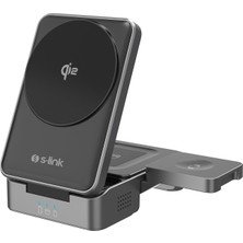 Delixa S-Link SW-CWF116 Siyah Telefon Kulaklık Akıllı Saat 15W 3 In 1 Kablosuz Şarj Cihazı Magsafe ile Uyum