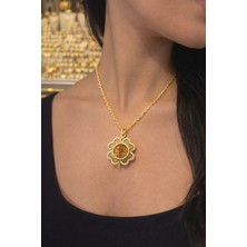 Reva Revsteel 60 cm Burgu Zincirli Osmanlı Tuğrası Yonca Figürlü Bayan Kolye Seti – Altın Renk Paslanmaz Çelik