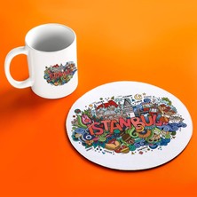Delixa Istanbulun Simgeleri Tasarımlı Kupa Fincan ve Mouse Pad Seti 20 x 20 cm
