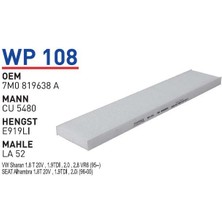 Wunder Filter Vw Sharan 1.8 T 20 V Uyumlu Polen Filtresi Wp 108