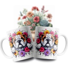 Velorina Sevimli Köpek Desenli Porselen Kupa Bardak – Çiçek Detaylı 3D Baskı, Beyaz Kahve/çay Kupası 3