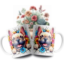 Velorina Sevimli Köpek Desenli Porselen Kupa Bardak – Çiçek Detaylı 3D Baskı, Beyaz Kahve/çay Kupası 4