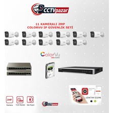 Hikvision Cctvpazar 11 Kameralı 2 Mp Colorvu Ip Güvenlik Kamera Seti DS-2CD1027G2H-LIUF (Dahili Mikrofonlu)