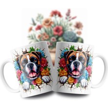 Velorina Sevimli Köpek Desenli Porselen Kupa Bardak – Çiçek Detaylı 3D Baskı, Beyaz Kahve/çay Kupası 2