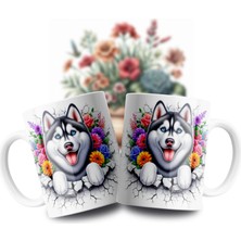 Velorina Sevimli Köpek Desenli Porselen Kupa Bardak – Çiçek Detaylı 3D Baskı, Beyaz Kahve/çay Kupası 12