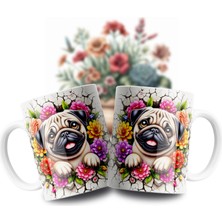 Velorina Sevimli Köpek Desenli Porselen Kupa Bardak – Çiçek Detaylı 3D Baskı, Beyaz Kahve/çay Kupası 10