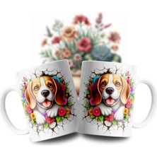 Velorina Sevimli Köpek Desenli Porselen Kupa Bardak – Çiçek Detaylı 3D Baskı, Beyaz Kahve/çay Kupası 1