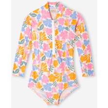 Decathlon Çocuk Uzun Kollu Uv Korumalı Mayo - Beyaz - Çiçek Desenli - Loulou