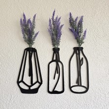 Lavanta Çiçekli Dekoratif Tablo 3 Lü Set - Siyah