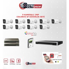 Hikvision Cctvpazar 9 Kameralı 2 Mp Colorvu Ip Güvenlik Kamera Seti DS-2CD1027G2H-LIUF (Dahili Mikrofonlu) 2tb