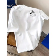 Mercoledi Panda Baskılı Unısex Kadın/erkek Oversize Bisiklet Yaka T-Shirt