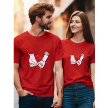 Mercoledi Çift Kombini 1 Adet Kadın Modeli Sevgililer Günü Baskılı Rahat Kalıp T-Shirt