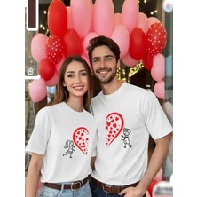 Mercoledi Çift Kombini 1 Adet Erkek Modeli Sevgililer Günü Baskılı Rahat Kalıp T-Shirt