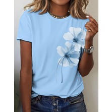 Mercoledi Renkli Tasarım Çiçek Baskılı Oversize Bisiklet Yaka T-Shirt
