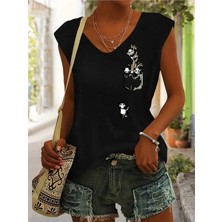 Mercoledi Yusufçuk Baskılı Kadın Oversize Kolsuz T-Shırt