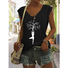 Mercoledi Yaşam Ağacı Baskılı Kadın Oversize Kolsuz T-Shırt