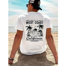 Mercoledi West Coast California Baskılı Oversize Bisiklet Yaka T-Shirt